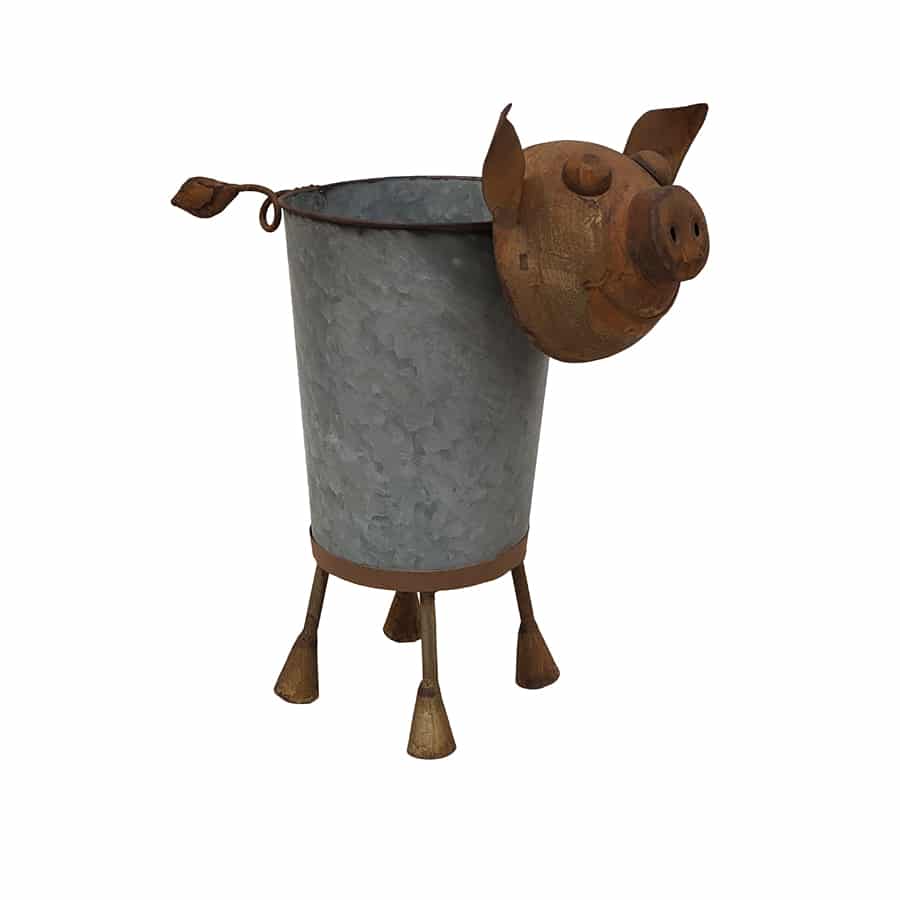 Rusty Pig Planter w/ Galv Pot 35x21x36cm