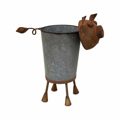 Rusty Pig Planter w/ Galv Pot 35x21x36cm