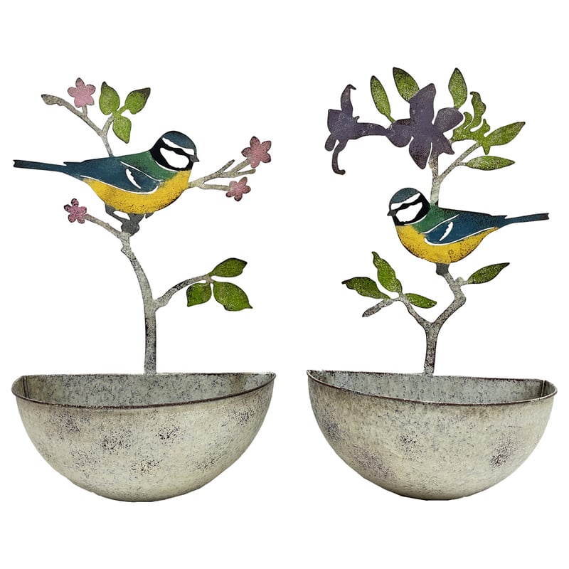 Set/2 Asst Colourful Bird Wall Planters 23.5x11.5x39/23.5x11.5x40cm