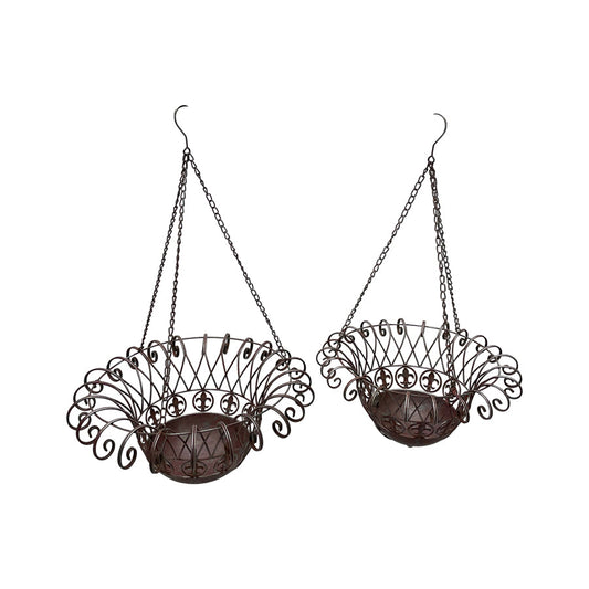 Set of 2 Hanging Garden Planter Baskets - Distressed Red