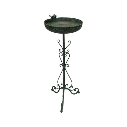 French Round Standing Birdbath - Brushed Green