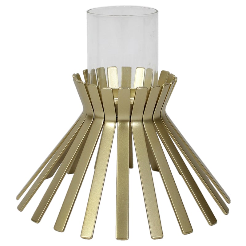 Aura Slatted Pillar Candleholder 23x21cm