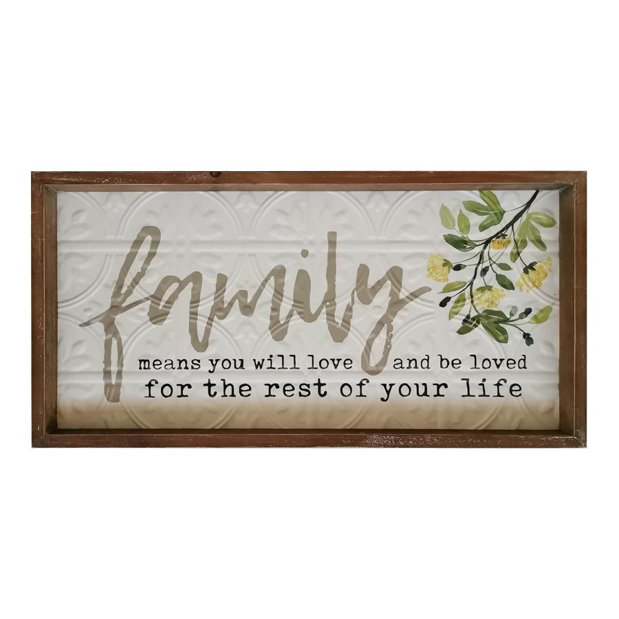 Pressed Metal w/Timber Frame Family Means Love Wall Art