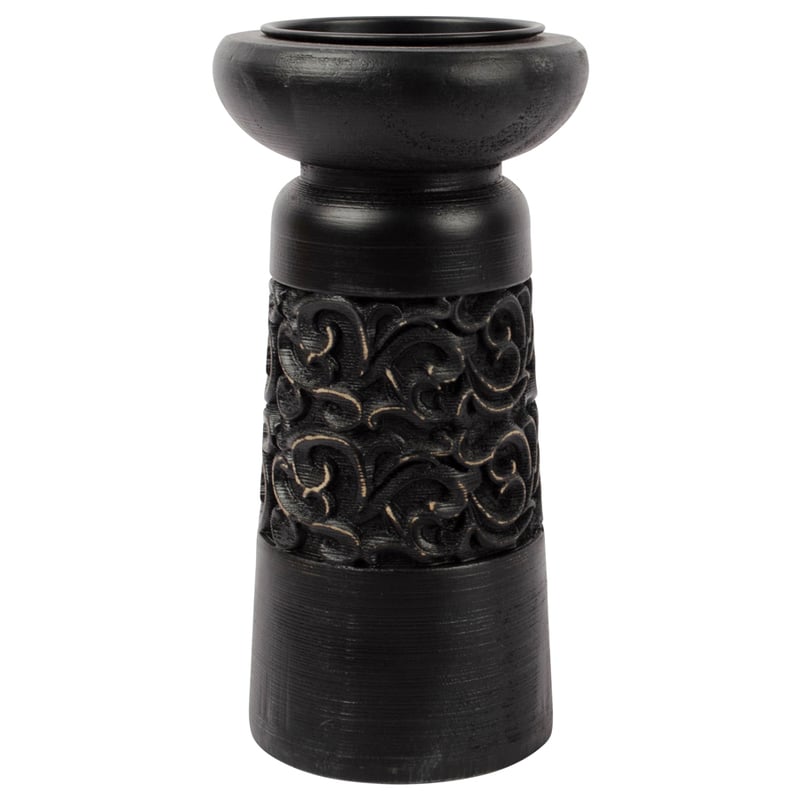 Nero Carved Pillar Candleholder 12x23cm